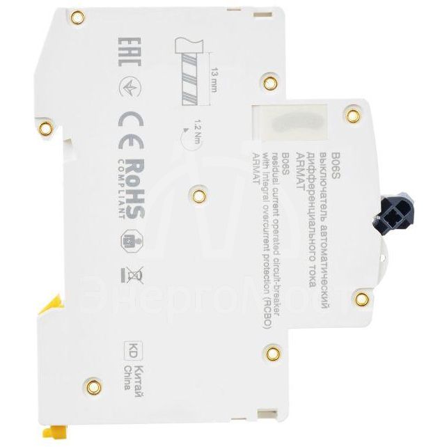 Выключатель автоматический дифференциального тока 1P+NP C10 30мА тип A (18мм) АВДТ B06S ARMAT IEK AR-B06S-1N-C10A030