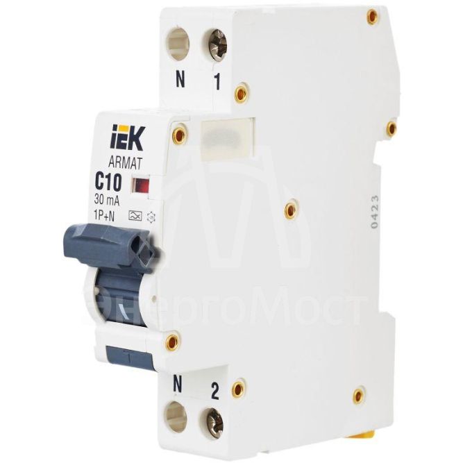 Выключатель автоматический дифференциального тока 1P+NP C10 30мА тип A (18мм) АВДТ B06S ARMAT IEK AR-B06S-1N-C10A030