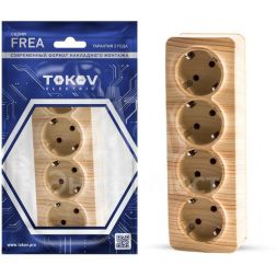 Розетка 4-м ОП Frea 16А IP20 250В с заземл. АБС-пластик сосна TOKOV ELECTRIC TKE-FR-R4Z-C25