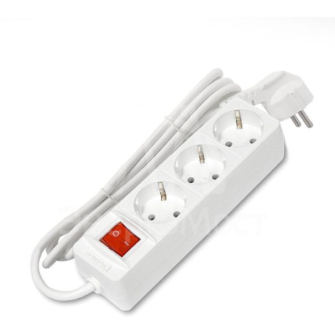 Удлинитель 3х1.5м с заземл. 16А IP20 3.5кВт ПВС 3х1 с выкл. бел. DOMTOK 2379