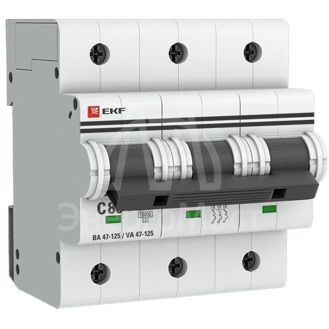 Выключатель автоматический модульный 3п C 80А 15кА ВА 47-125 PROxima EKF mcb47125-3-80C