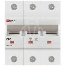 Выключатель автоматический модульный 3п C 80А 15кА ВА 47-125 PROxima EKF mcb47125-3-80C