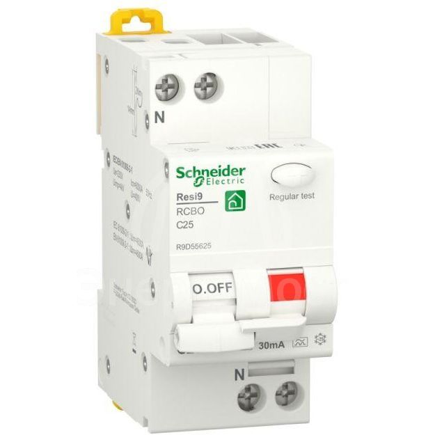 Выключатель автоматический дифференциального тока (ДИФ) RESI9 1P+N С 25А 6000А 30мА тип A SchE R9D55625