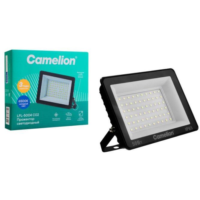 Прожектор LFL-5004 C02 (LED SMD 50Вт 5000лм 230В 6500К 153х136х30) черн. Camelion 16332