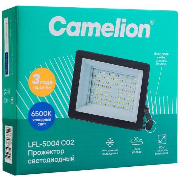 Прожектор LFL-5004 C02 (LED SMD 50Вт 5000лм 230В 6500К 153х136х30) черн. Camelion 16332