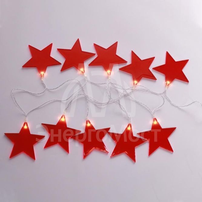 Гирлянда светодиодная &amp;quot;Звездопад&amp;quot; красн. 2.25м 10LED тепл. бел. провод прозр. 2хAA (батарейки не в комплекте) Neon-Night 304-002