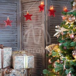 Гирлянда светодиодная &amp;quot;Звездопад&amp;quot; красн. 2.25м 10LED тепл. бел. провод прозр. 2хAA (батарейки не в комплекте) Neon-Night 304-002