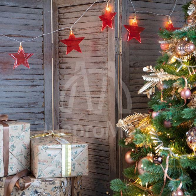 Гирлянда светодиодная &amp;quot;Звездопад&amp;quot; красн. 2.25м 10LED тепл. бел. провод прозр. 2хAA (батарейки не в комплекте) Neon-Night 304-002