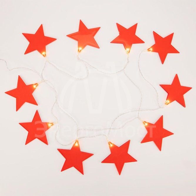 Гирлянда светодиодная &amp;quot;Звездопад&amp;quot; красн. 2.25м 10LED тепл. бел. провод прозр. 2хAA (батарейки не в комплекте) Neon-Night 304-002