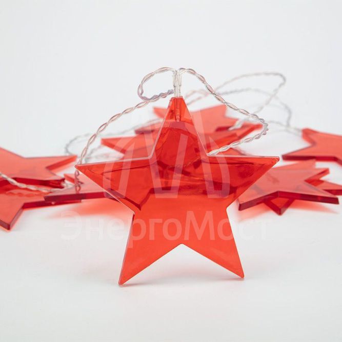 Гирлянда светодиодная &amp;quot;Звездопад&amp;quot; красн. 2.25м 10LED тепл. бел. провод прозр. 2хAA (батарейки не в комплекте) Neon-Night 304-002