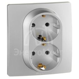 Розетка 2-м СП Etika 16А IP20 250В 2P+E с заземл. немецк. стандарт винт. клеммы в сборе алюм. Leg 672423