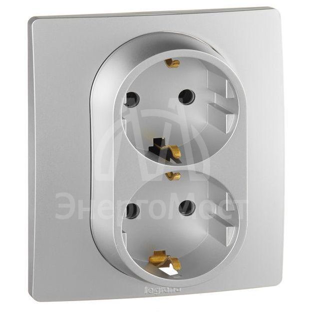 Розетка 2-м СП Etika 16А IP20 250В 2P+E с заземл. немецк. стандарт винт. клеммы в сборе алюм. Leg 672423