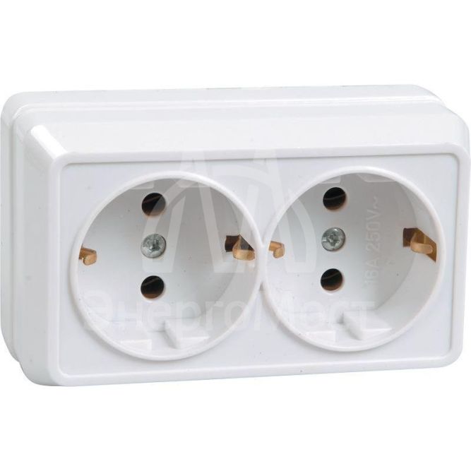 Розетка 2-м ОП Октава 16А РС22-3-ОБ с заземл. IP20 бел. IEK ERO21-K01-16-DC