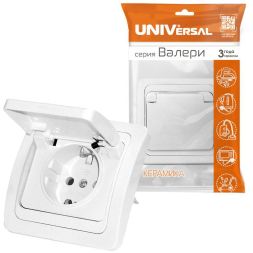 Розетка 1-м СП Валери 16А с защ. крышкой с заземл. бел. UNIVersal В0029