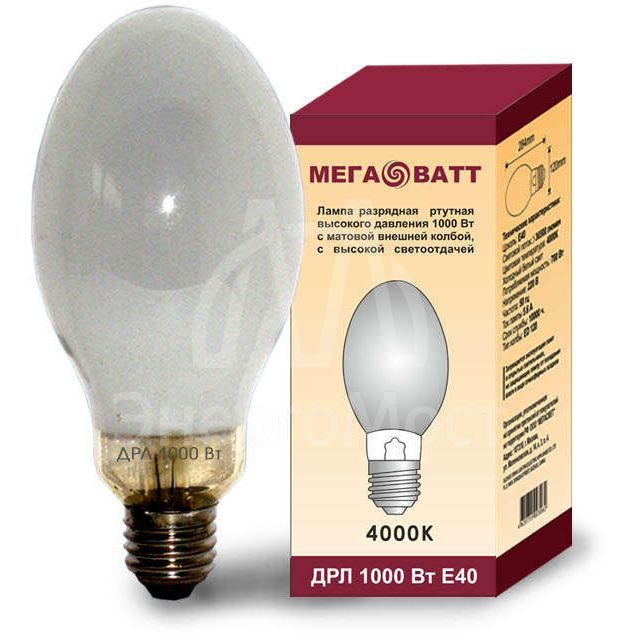 Лампа газоразрядная ртутная ДРЛ 1000 E40 (9) МЕГАВАТТ 03079