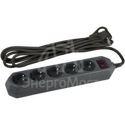 Удлинитель с сетевым фильтром 5х3м с заземл. 10А IP20 USF-5es-3m-B с выкл. ПВС 3х0.75 черн. ЭРА Б0019034