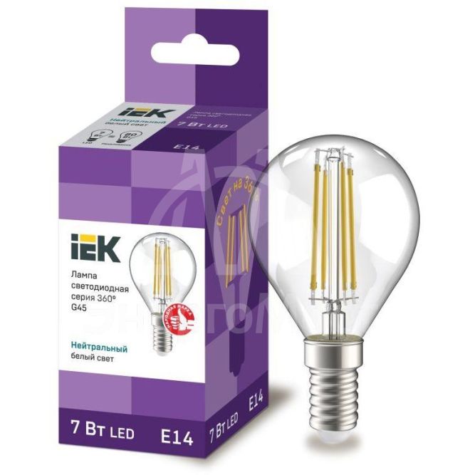 Лампа светодиодная 360° G45 7Вт шар 4000К E14 230В прозр. IEK LLF-G45-7-230-40-E14-CL