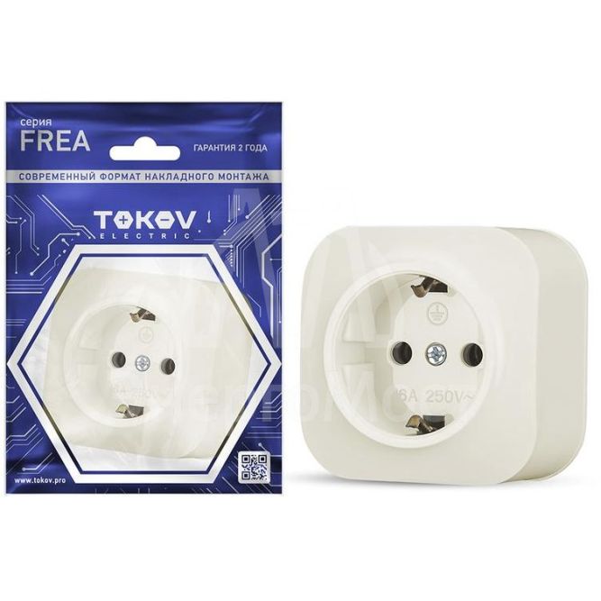 Розетка 1-м ОП Frea 16А IP20 250В с заземл. АБС-пластик беж. TOKOV ELECTRIC TKE-FR-R1Z-C02