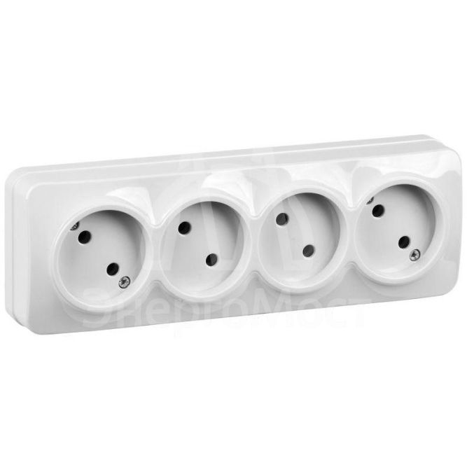 Розетка 4-м ОП GLORY РС24-2-ХБ 10А без заземл. бел. IEK ERH40-K01-10