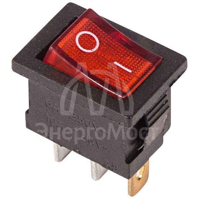 Выключатель клавишный 250В 6А (3с) ON-OFF красн. с подсветкой Mini (RWB-206; SC-768) Rexant 36-2150