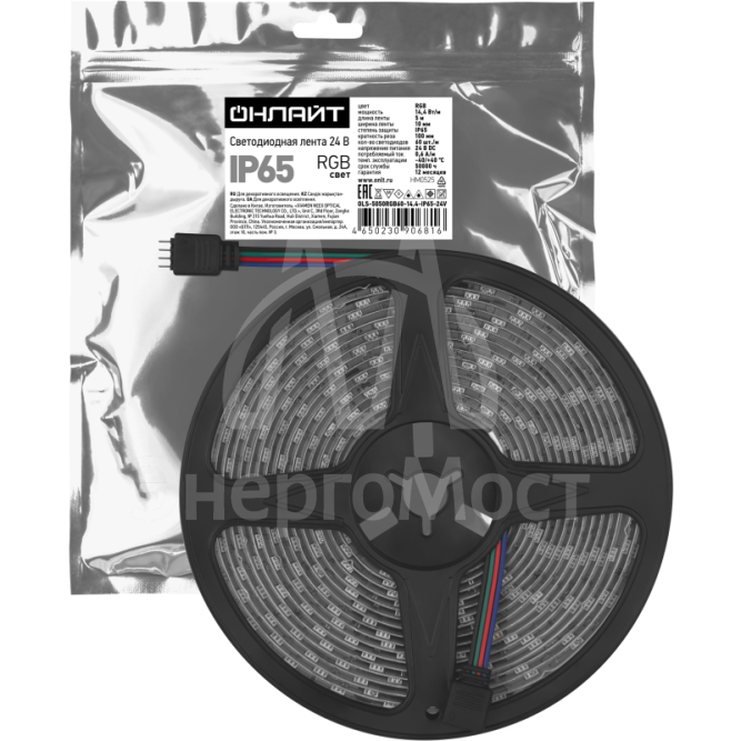 Лента светодиодная 90 681 OLS-5050RGB60-14.4-IP65-24V (уп.5м) ОНЛАЙТ 90681