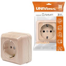 Розетка 1-м ОП Олимп 16А с заземл. сосна UNIVersal 5560902