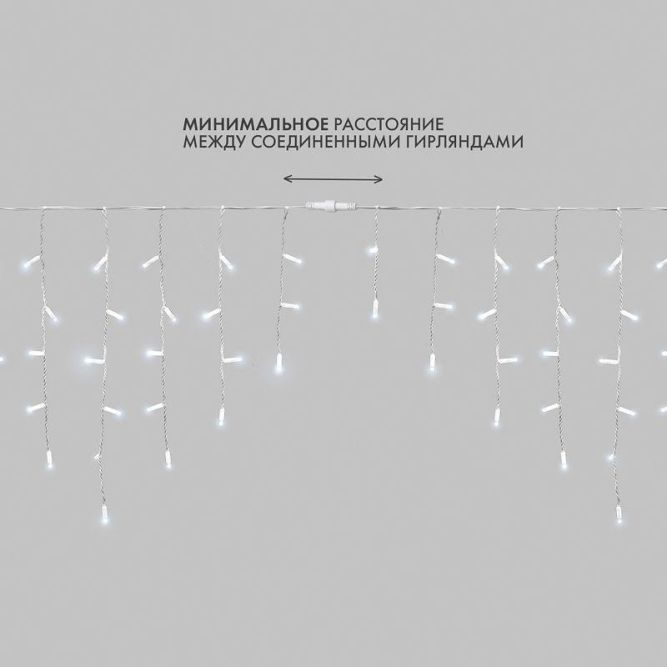 Гирлянда светодиодная "Айсикл" (бахрома) 4х0.6м 128LED бел. 10Вт 230В IP67 провод каучук бел. (нужен шнур питания 315-001) Neon-Night 255-205