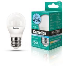 Лампа светодиодная LED5-G45/845/E27 5Вт шар 4500К бел. E27 405лм 220-240В Camelion 12030