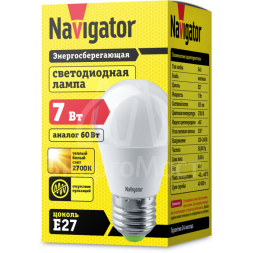 Лампа светодиодная 94 467 NLL-G45-7-230-2.7K-E27 7Вт шар 2700К тепл. бел. E27 500лм 176-264В Navigator 94467