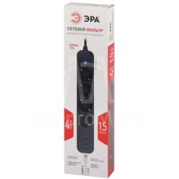 Удлинитель с сетевым фильтром 4х1.5м с заземл. 10А USF-4es-1.5m-3xUSBA-B +3xUSBA 3.1A с выкл. с базов. защитой Эра Б0059568