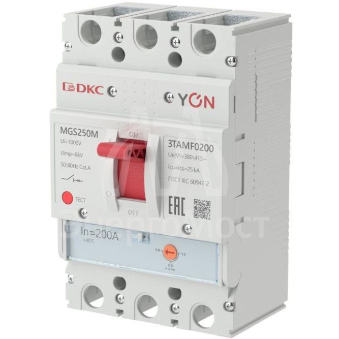 Выключатель автоматический MGS250 3P 160-200A 25kA YON MGS250M-3TAMF0200