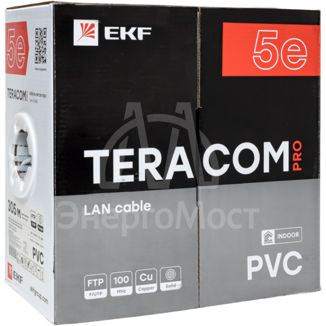 Кабель витая пара F/UTP кат.5E 4 пары 24 AWG solid PVC сер. TERACOM PRO EKF TRP-5EFTP-04PVC-GY-IN3