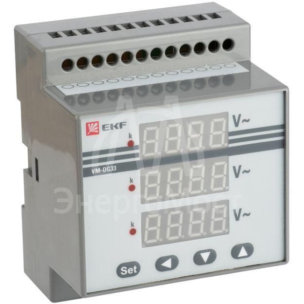 Вольтметр цифровой VD-G33 на DIN-рейку трехфазный EKF vd-g33
