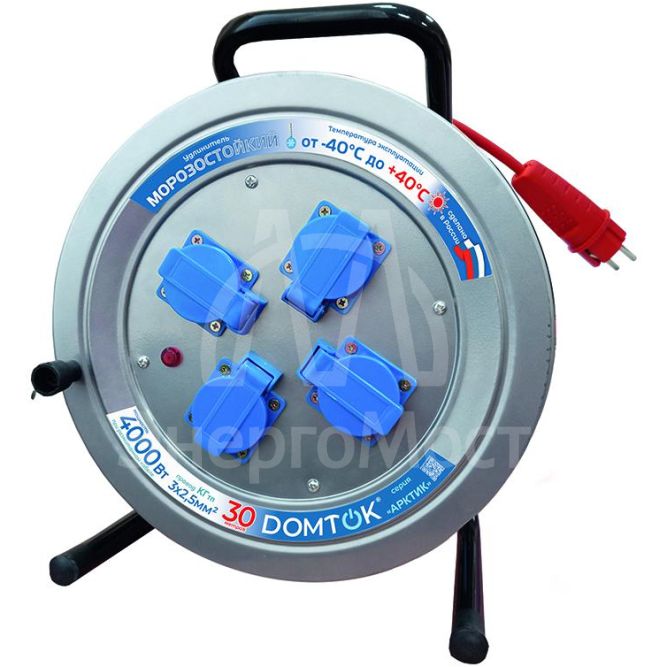 Удлинитель на метал. катушке 4х30м с заземл. 16А IP44 4кВт КГ 3х2.5 с защ. крышкой АРКТИК DOMTOK 2588