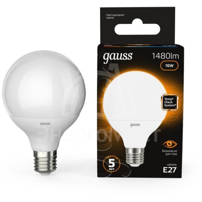 Лампа светодиодная Black 16Вт G95 шар 3000К тепл. бел. E27 1480лм GAUSS 105102116