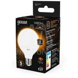 Лампа светодиодная Black 16Вт G95 шар 3000К тепл. бел. E27 1480лм GAUSS 105102116