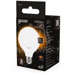 Лампа светодиодная Black 16Вт G95 шар 3000К тепл. бел. E27 1480лм GAUSS 105102116