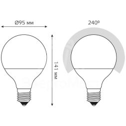 Лампа светодиодная Black 16Вт G95 шар 3000К тепл. бел. E27 1480лм GAUSS 105102116