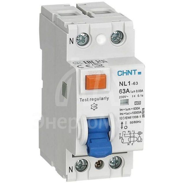 Выключатель дифференциального тока (УЗО) 2п 63А 30мА тип AC 6кА NL1-63 (R) CHINT 200214