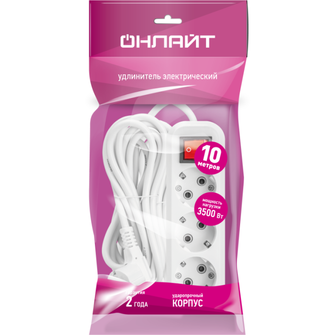 Удлинитель 3х10м с заземл. 16А IP20 90 526 OPE-S-03-1000-ESC-3x1 с кнопкой бел. ОНЛАЙТ 90526