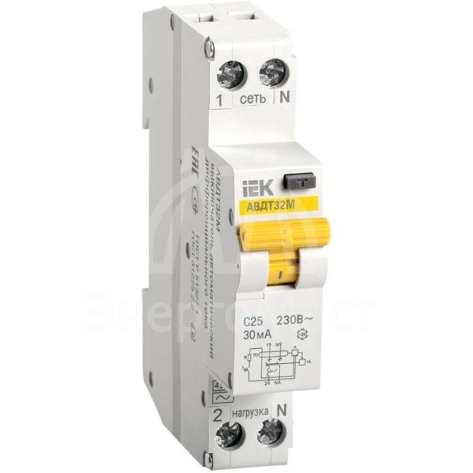 Выключатель автоматический дифференциального тока 1п C 25А 30мА тип A 4.5кА АВДТ-32М IEK MAD32-5-025-C-30