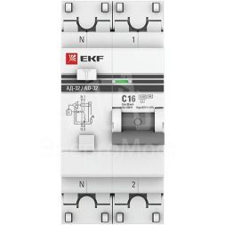Выключатель автоматический дифференциального тока 1п+N 2мод. C 16А 30мА тип AC 4.5кА АД-32 PROxima EKF DA32-16-30-pro