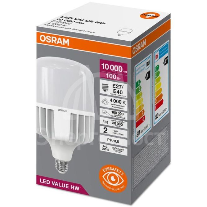 Лампа светодиодная HW 100Вт T матовая 4000К нейтр. бел. E27/E40 10000лм угол пучка 200град. 140-265В PF&amp;gt;/=0.9 алюм. (замена 1000Вт) OSRAM 4099854121722