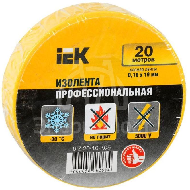 Изолента ПВХ 0.18х19мм желт. (рул.20м) IEK UIZ-20-10-K05