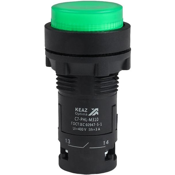 Кнопка с фиксацией с подсветкой OptiSignal Compact D22 С7-PHL-B310 зел. 1НО 24В AC/DC XB7NJ03B1 КЭАЗ 362110