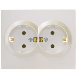 Розетка 2-м СП VESNA с заземл. ПБТ жемчуж./бел. перламутр LEZARD 742-3000-127B