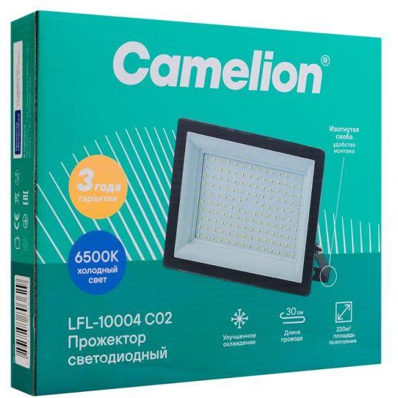 Прожектор LFL-10004 C02 (LED SMD 100Вт 10000лм 230В 6500К 245х233.5Х31) черн. Camelion 16333
