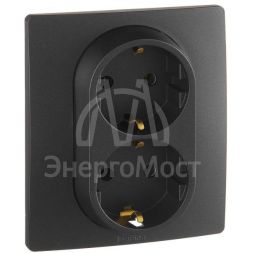 Розетка 2-м СП Etika 16А IP20 250В 2P+E с заземл. немецк. стандарт винт. клеммы в сборе антрацит Leg 672623