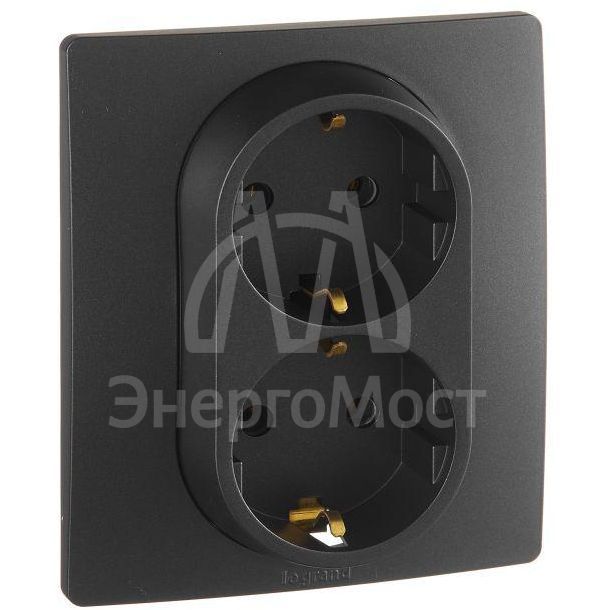 Розетка 2-м СП Etika 16А IP20 250В 2P+E с заземл. немецк. стандарт винт. клеммы в сборе антрацит Leg 672623