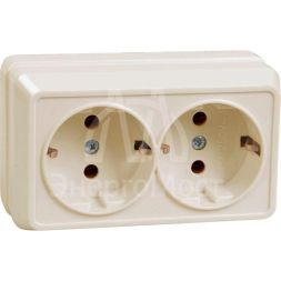 Розетка 2-м ОП Октава 16А РС22-3-ОКм с заземл. IP20 крем. IEK ERO21-K33-16-DC